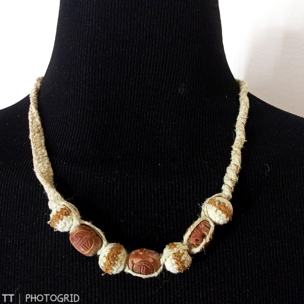 New Handmade Hemp and wood bead necklace